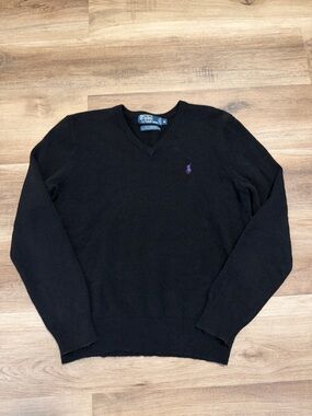 Vtg Polo Ralph Lauren 100% Lambswool Wool Sweater Mens Sz M Blak V Neck